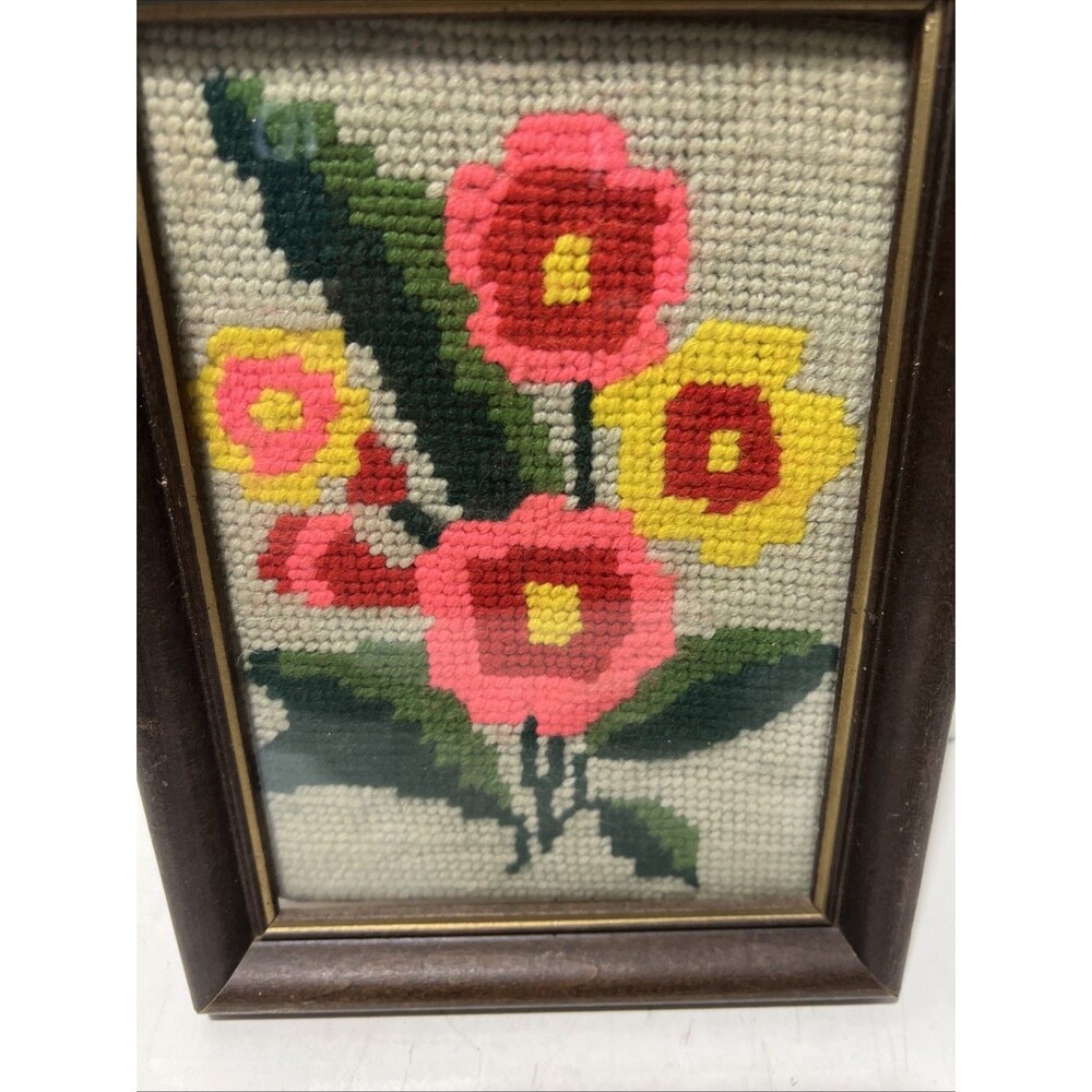 Completed Counted Cross Stitch ︱Pink/Red/Yellow Flowers︱Floral︱5x7 - Picture 2 of 4
